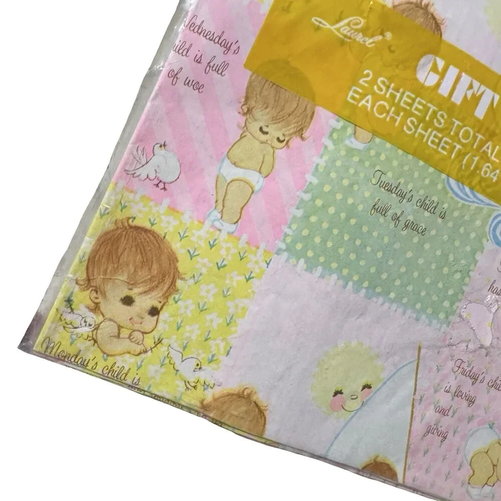Vintage Baby Gift Wrap Forget Me Not American Greetings Wrapping Paper